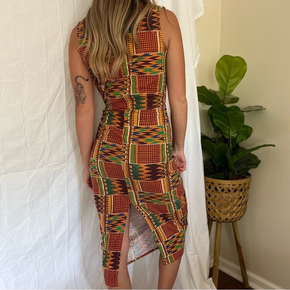 Vintage 90s Abstract Tie Waist Midi Dress - Picture 4 of 7